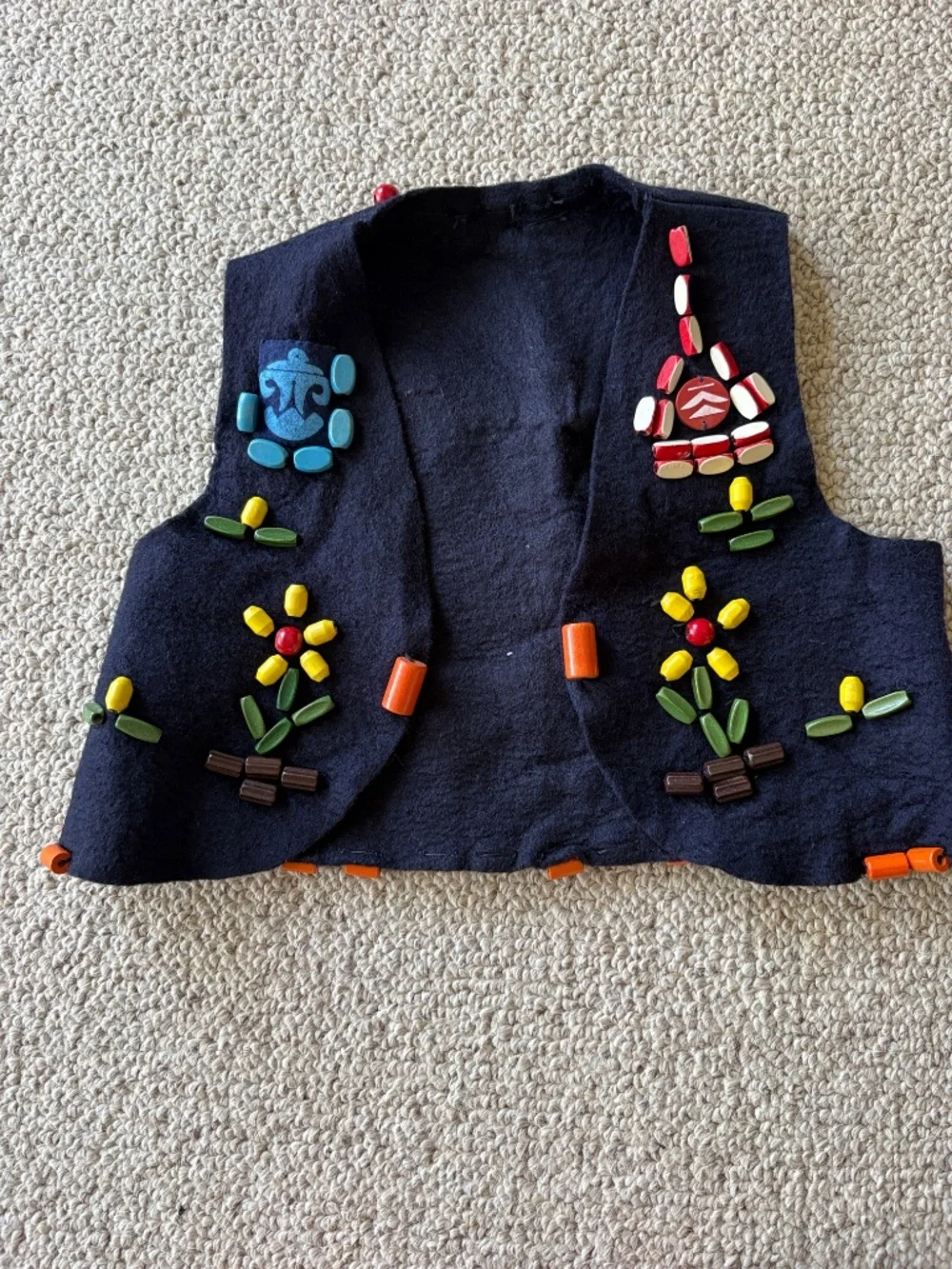 Vintage 70s YMCA Indian Guides Handmade Beaded Felt Vest Youth Southwest Native
